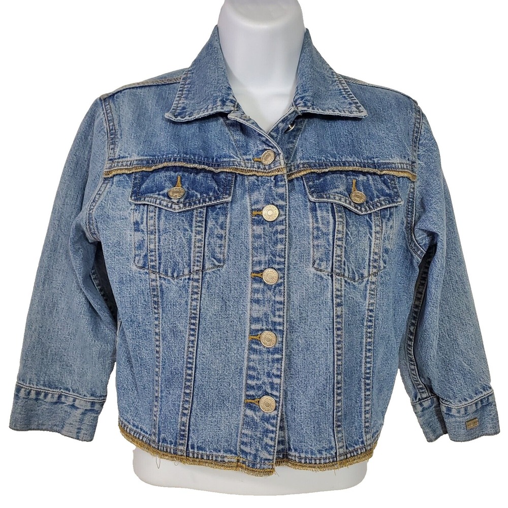 90's Y2K Jean Jacket Blue Denim Cropped Tommy Hilfiger‎ Medium